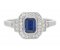 Art Deco style Emerald cut blue Sapphire and round diamond cluster ring top view