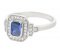 Art Deco style Emerald cut blue Sapphire and round diamond cluster ring angle view