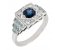 Art Deco style round blue sapphire and blue and white diamond cluster ring main image