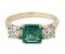 Rosaline square emerald cut emerald and old cut diamond trilogy ring top view
