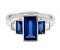 Art deco style baguette cut blue sapphire and diamond ring front view