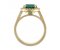 Classic claw set round emerald with round diamond halo ring side view