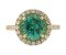 Classic claw set round emerald with round diamond halo ring top view