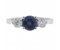 Kiss style round blue sapphire and round brilliant cut diamond trilogy ring