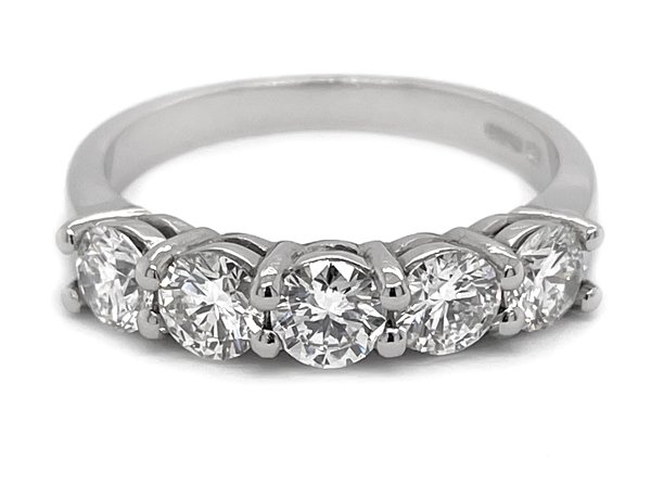 classic claw set 5 five stone round brilliant cut diamond half eternity ring shared claws platinum gold