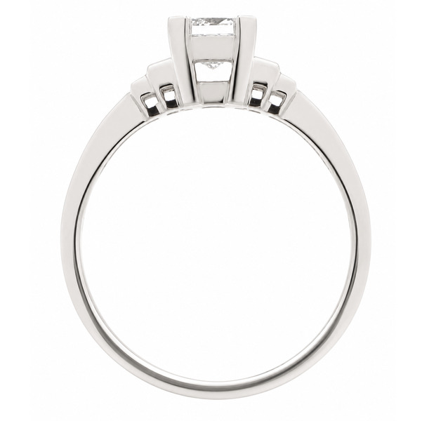 Modern classic art deco style ring princess cut diamond stepped graduated baguette cut diamonds engagement dress platinum gold