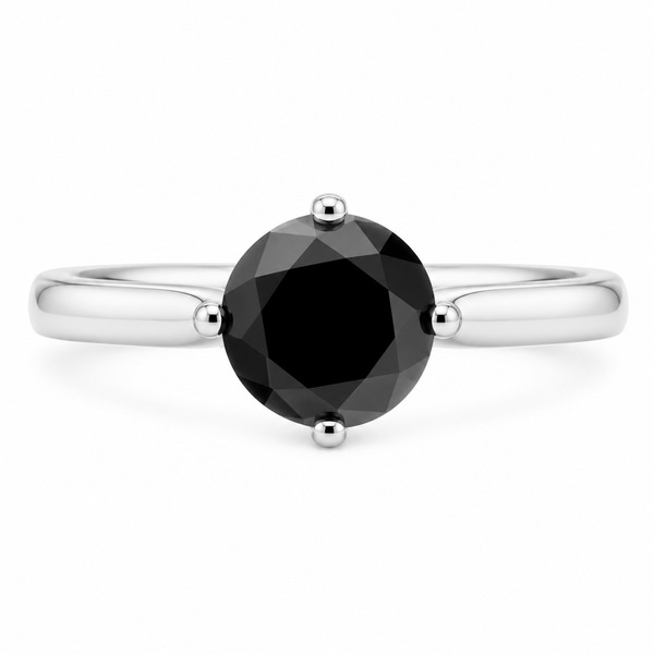 Modern Classic Compass Set Round Black Diamond four 4 claw Solitaire engagement dress Ring platinum gold