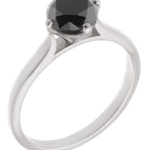 Compass Set Round Black Diamond Solitaire Ring
