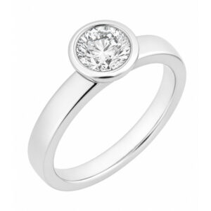 Modern classic rubover contemporary modernist round brilliant cut natural diamond engagement ring platinum gold