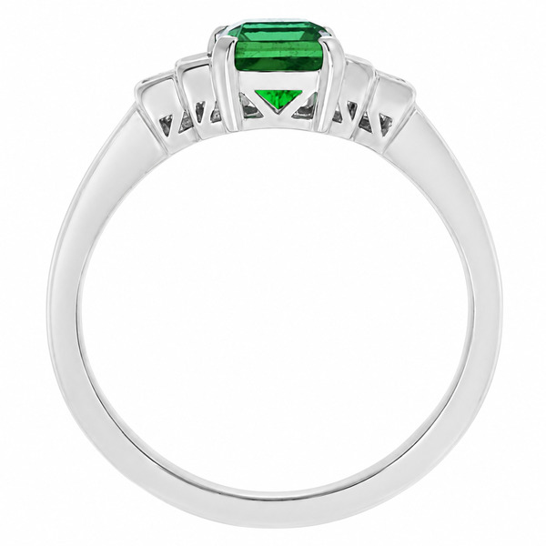 Classic art deco style modern ring emerald cut centre stone stepped graduated baguette cut diamond shoulders setting platinum gold