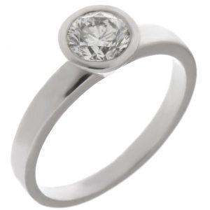 Modern classic rubover set contemporary modernist round brilliant cut natural diamond engagement ring in platinum gold
