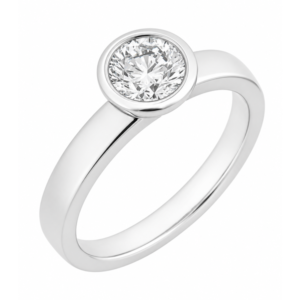 Modern classic rubover contemporary modernist round brilliant cut natural diamond engagement ring platinum gold