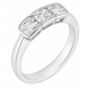 Art Deco 1920's Style modern Asscher emerald Cut Diamond Rubover rubbed Trilogy Ring platinum gold