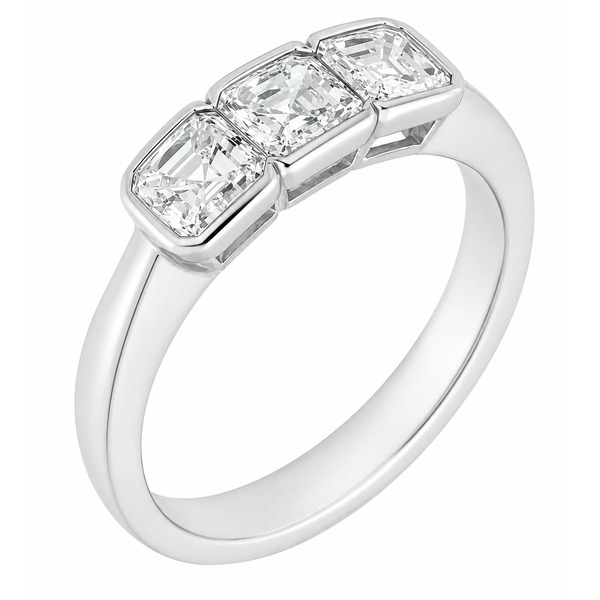 Art Deco 1920's Style modern Asscher emerald Cut Diamond Rubover rubbed Trilogy Ring platinum gold