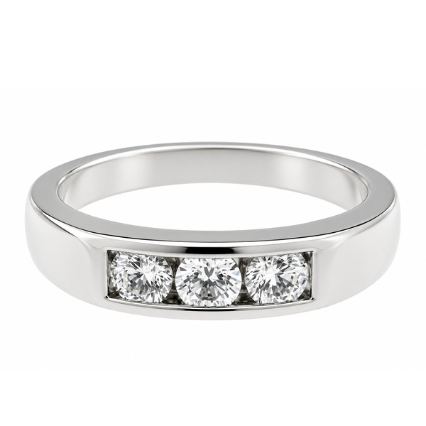 Classic modern Channel Set Round Brilliant Cut Diamond Trilogy style 3 three stone Ring platinum gold