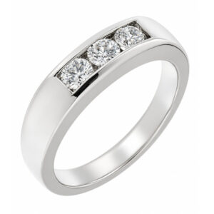Classic modern Channel Set Round Brilliant Cut Diamond Trilogy style 3 three stone Ring platinum gold