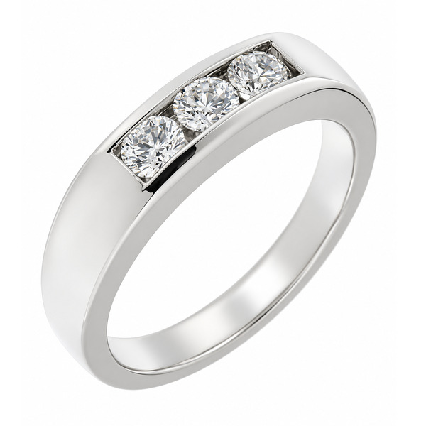 Classic modern Channel Set Round Brilliant Cut Diamond Trilogy style 3 three stone Ring platinum gold