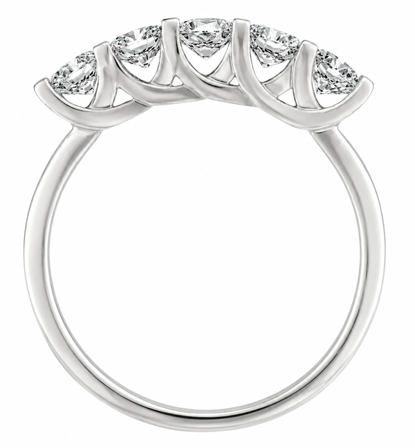chunky contemporary style five stone round brilliant cut diamond eternity ring modern claws platinum gold
