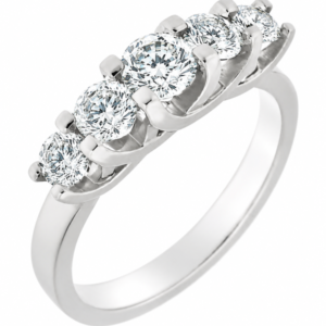 chunky contemporary style five stone graduated round brilliant cut diamond eternity ring modern claws platinum gold