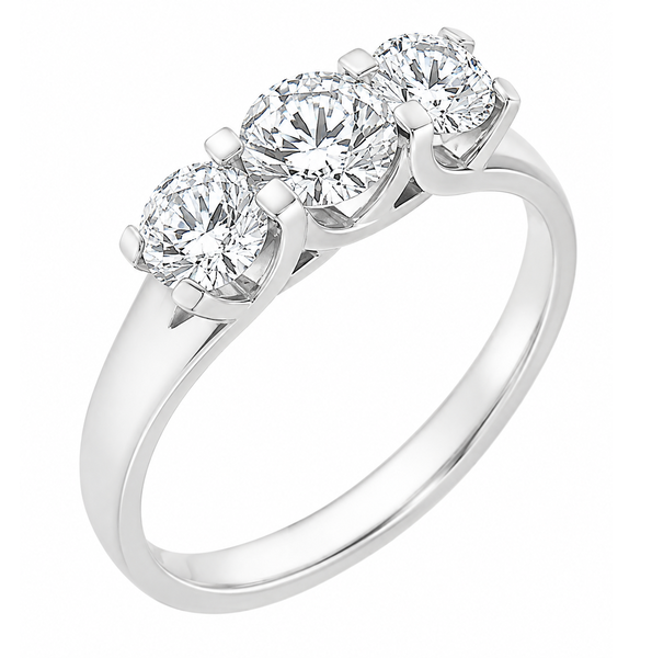 Valentine Round Brilliant Cut Diamond Contemporary modern claw Trilogy Ring modernist platinum gold