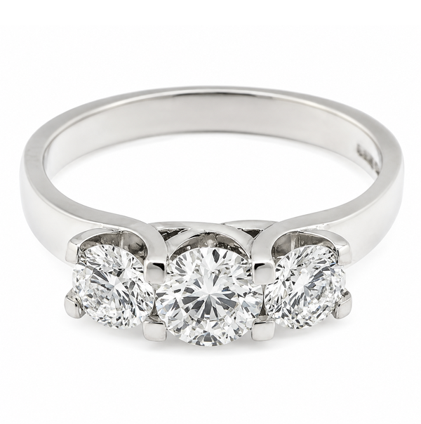 Valentine Round Brilliant Cut Diamond Contemporary modern claw Trilogy Ring modernist platinum gold