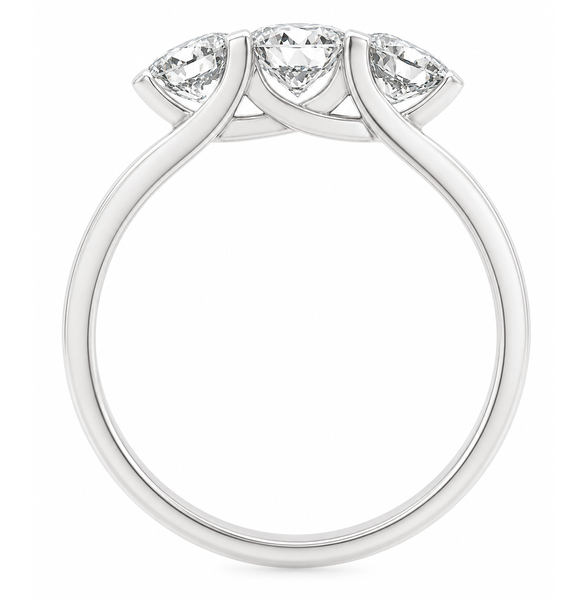 Valentine Round Brilliant Cut Diamond Contemporary modern claw Trilogy Ring modernist platinum gold