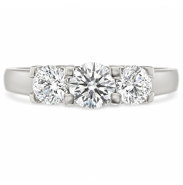 Valentine Round Brilliant Cut Diamond Contemporary modern claw Trilogy Ring modernist platinum gold