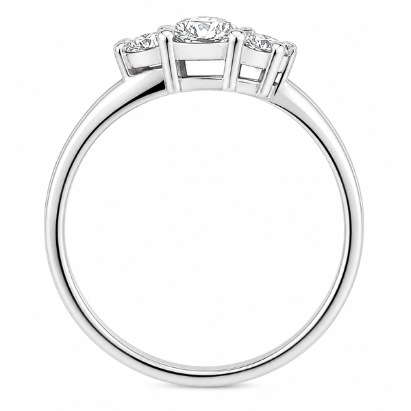 modern classic trilogy diamond ring set angle 3 three round brilliant cut diamonds four claw setting platinum gold