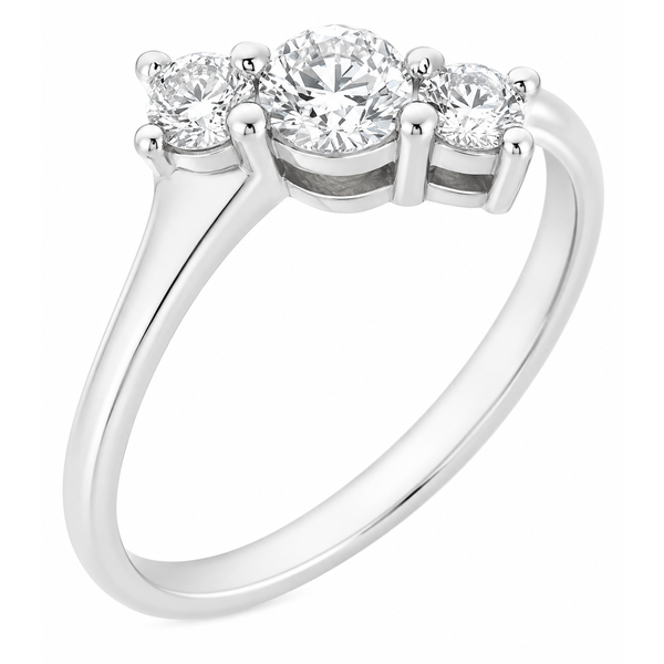 modern classic trilogy diamond ring set angle 3 three round brilliant cut diamonds four claw setting platinum gold