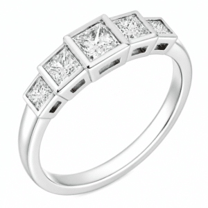 modern classic rubover set 5 five stone Art Deco Style Princess Cut diamond Graduated half eternity ring platinum gold