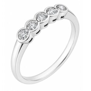 modern classic five stone diamond eternity style ring semi rubover rubbed over collet setting platinum gold