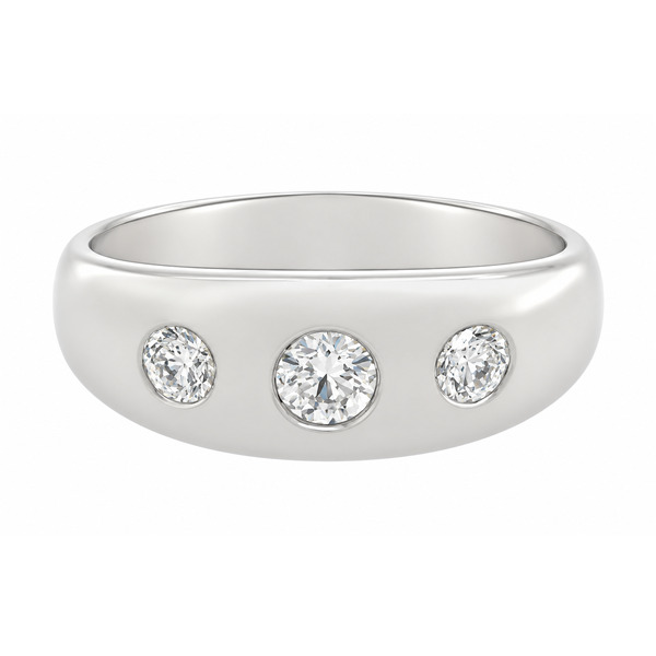 domed style gypsy ring trilogy burnish set round brilliant cut diamonds larger centre stone platinum gold