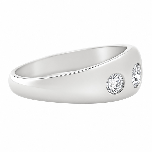 domed style gypsy ring trilogy burnish set round brilliant cut diamonds larger centre stone platinum gold