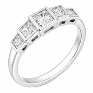 modern classic rubover set 5 five stone Art Deco Style Princess Cut diamond Graduated half eternity ring platinum gold