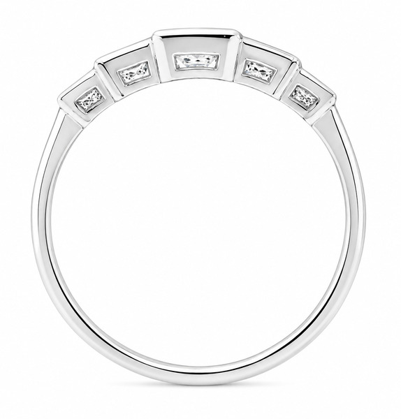 modern classic rubover set 5 five stone Art Deco Style Princess Cut diamond Graduated half eternity ring platinum gold