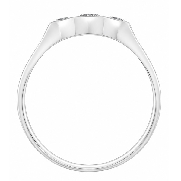 A round brilliant cut diamond trilogy ring in a raised rubover gypsy style setting platinum gold