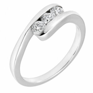 modern crossover trilogy ring 3 three round brilliant cut modernist contemporary design diamonds platinum gold