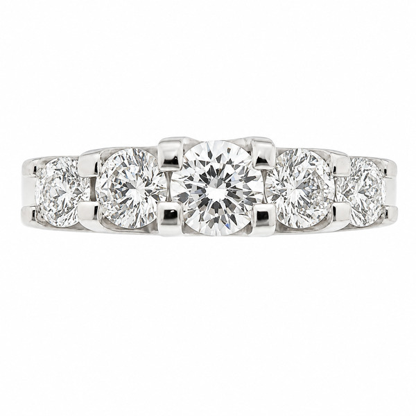 chunky contemporary style five stone graduated round brilliant cut diamond eternity ring modern claws platinum gold