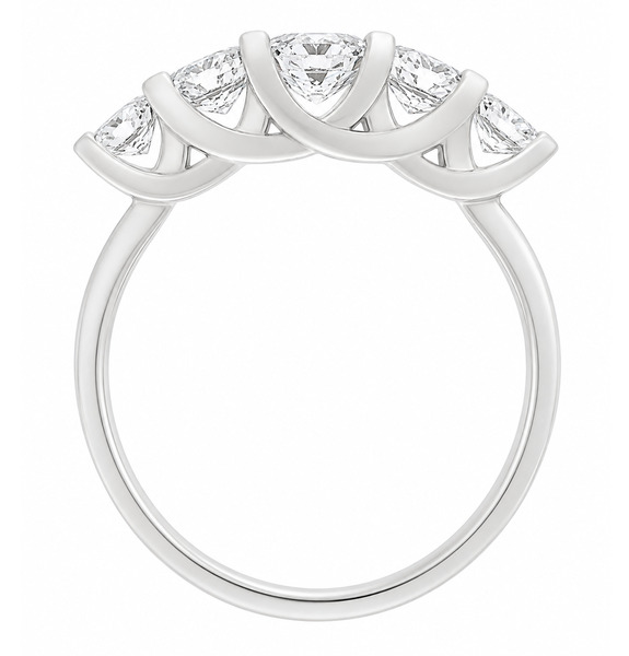 chunky contemporary style five stone graduated round brilliant cut diamond eternity ring modern claws platinum gold