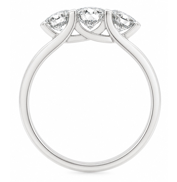 Valentine Round Brilliant Cut Diamond Contemporary modern claw Trilogy Ring modernist platinum gold