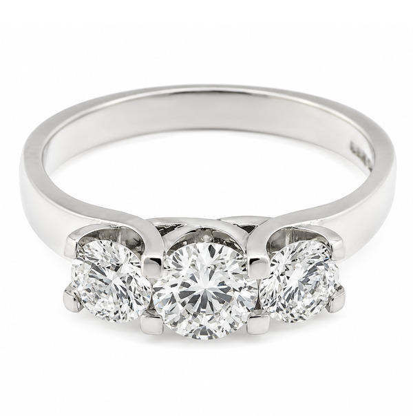 Valentine Round Brilliant Cut Diamond Contemporary modern claw Trilogy Ring modernist platinum gold