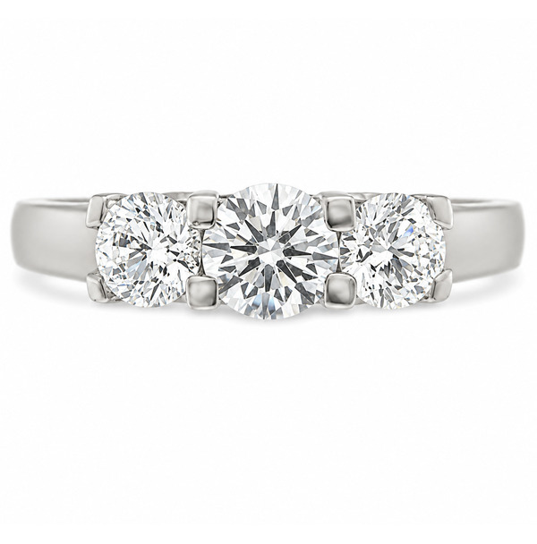 Valentine Round Brilliant Cut Diamond Contemporary modern claw Trilogy Ring modernist platinum gold