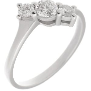 crossover round diamond trilogy ring platinum gold