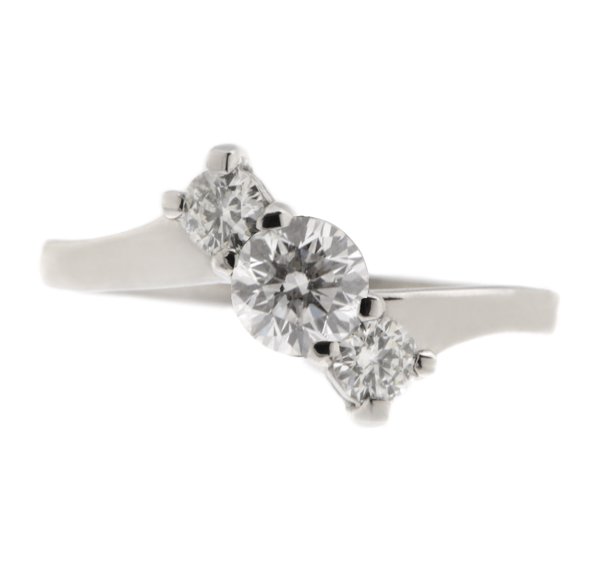 crossover round diamond trilogy ring platinum gold