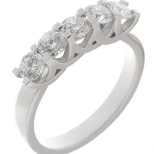 chunky contemporary style five stone round brilliant cut diamond eternity ring modern claws platinum gold