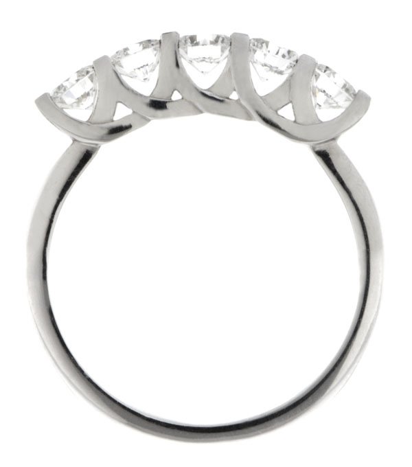 chunky contemporary style five stone round brilliant cut diamond eternity ring modern claws platinum gold