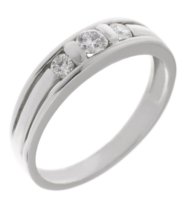 Chia Modern Round Brilliant Cut Diamond contemporary 3 three stone Trilogy Ring art deco platinum gold