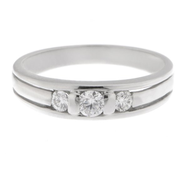 modern round diamond trilogy ring art deco platinum gold
