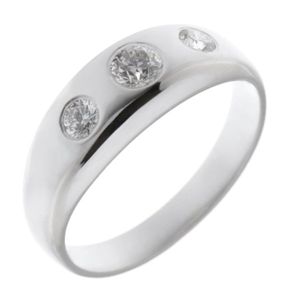 gypsy style round diamond trilogy ring platinum gold