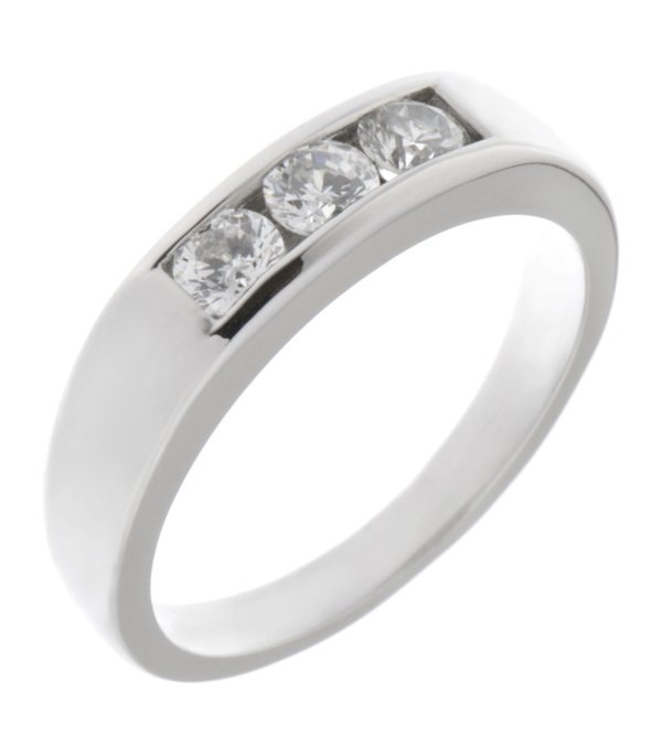 round diamond trilogy ring channel set platinum gold